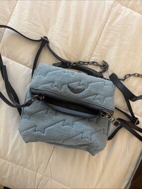 Zadig & Voltaire Denim Quilted Star Chained Backpack Y2K Grunge